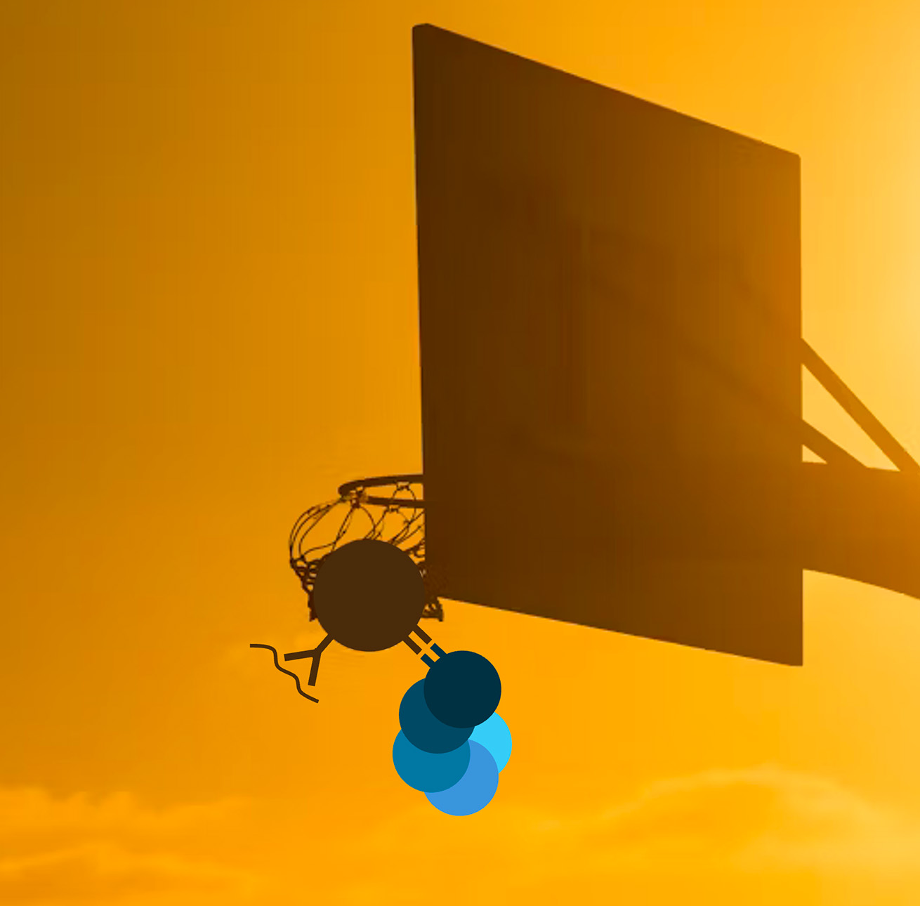 An illustration representing B cells in a basketball hoop